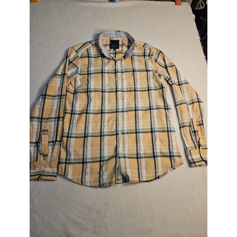 Indian Terrain Linen Blend Shirt Men L (42cm) Plaid Long Sleeve